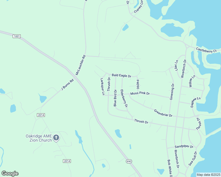 map of restaurants, bars, coffee shops, grocery stores, and more near 741 Thrush Drive in Vass