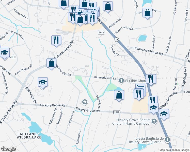 map of restaurants, bars, coffee shops, grocery stores, and more near 4408 Gaynelle Drive in Charlotte