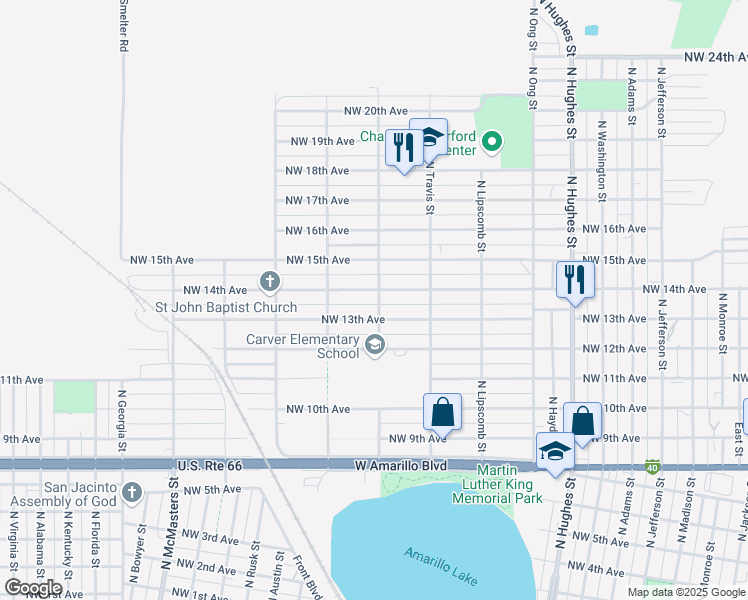 map of restaurants, bars, coffee shops, grocery stores, and more near 1908 Northwest 13th Avenue in Amarillo