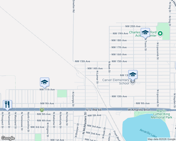 map of restaurants, bars, coffee shops, grocery stores, and more near 2437 Northwest 14th Avenue in Amarillo