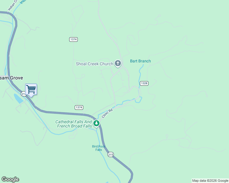 map of restaurants, bars, coffee shops, grocery stores, and more near 700 Shoal Creek Road in Balsam Grove