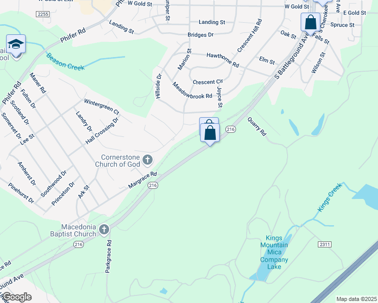 map of restaurants, bars, coffee shops, grocery stores, and more near 918 South Battleground Avenue in Kings Mountain