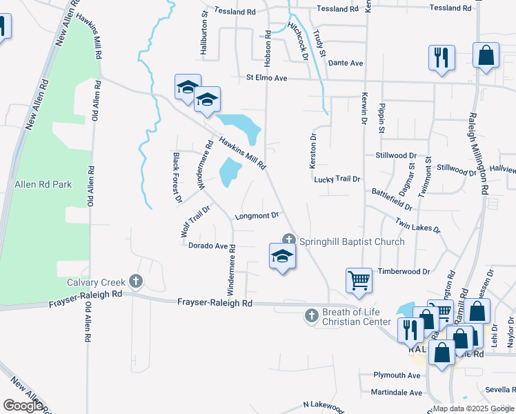 map of restaurants, bars, coffee shops, grocery stores, and more near 3705 Longmont Drive in Memphis