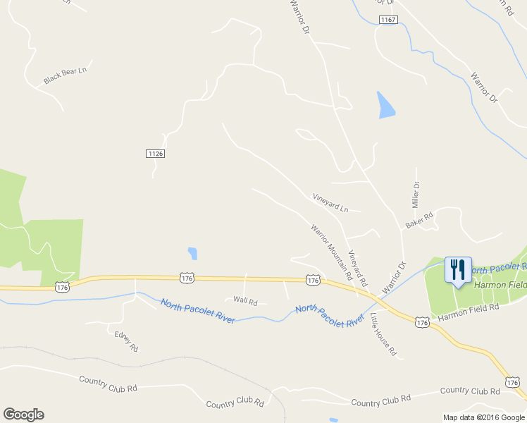 map of restaurants, bars, coffee shops, grocery stores, and more near 390 Sourwood Ridge Road in Tryon