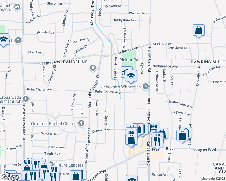 map of restaurants, bars, coffee shops, grocery stores, and more near 3735 Brookmeade Street in Memphis