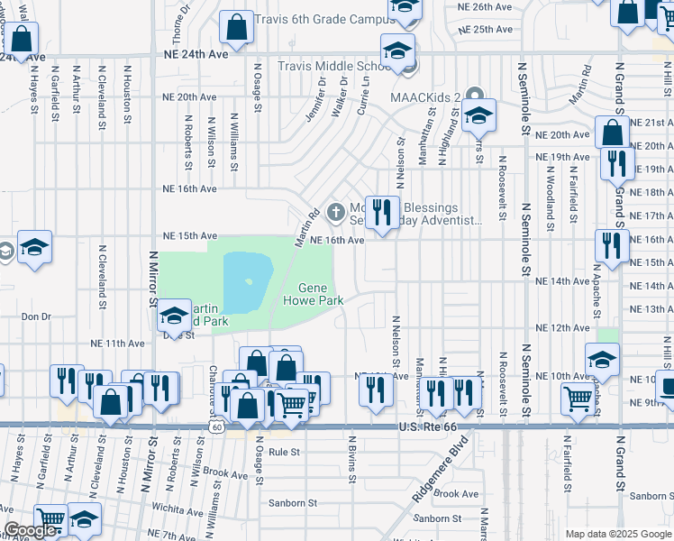 map of restaurants, bars, coffee shops, grocery stores, and more near 1418 North Bivins Street in Amarillo