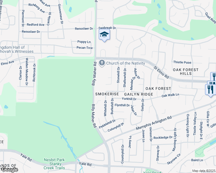 map of restaurants, bars, coffee shops, grocery stores, and more near 5996 Lawnhill Drive in Memphis