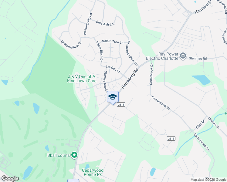map of restaurants, bars, coffee shops, grocery stores, and more near 8445 Harrisburg Road in Charlotte