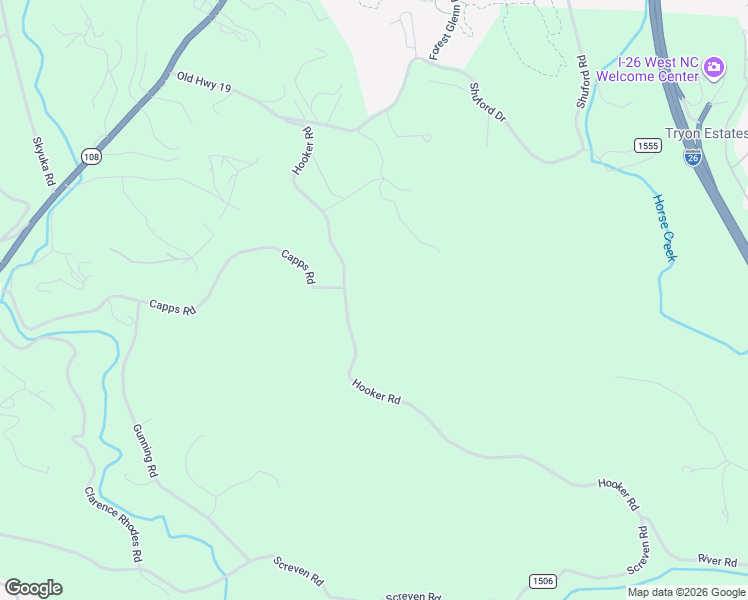 map of restaurants, bars, coffee shops, grocery stores, and more near 607 Hooker Road in Tryon