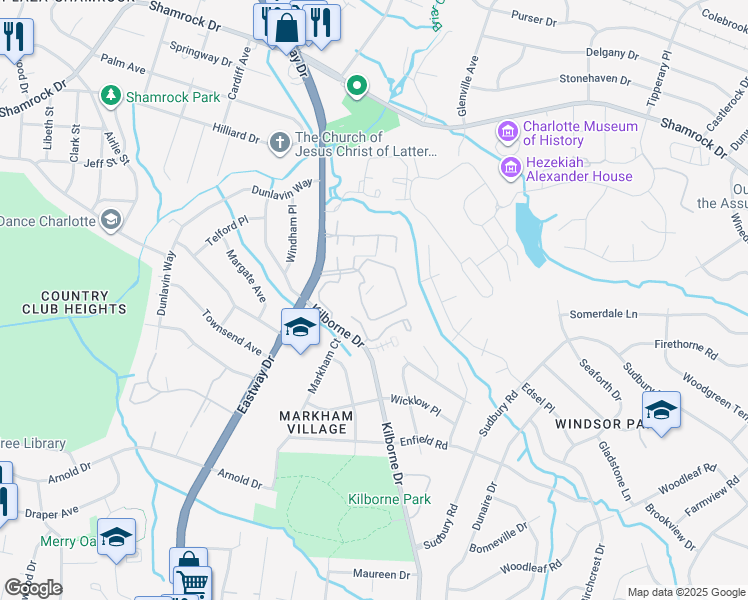 map of restaurants, bars, coffee shops, grocery stores, and more near 3317 Magnolia Hill Drive in Charlotte