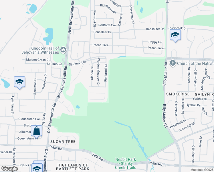 map of restaurants, bars, coffee shops, grocery stores, and more near 3726 Richbrook Drive in Memphis