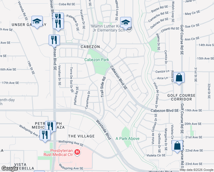 map of restaurants, bars, coffee shops, grocery stores, and more near 2221 Cortina Loop Southeast in Rio Rancho