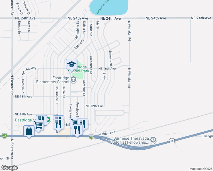map of restaurants, bars, coffee shops, grocery stores, and more near 1222 Jasmine Street in Amarillo