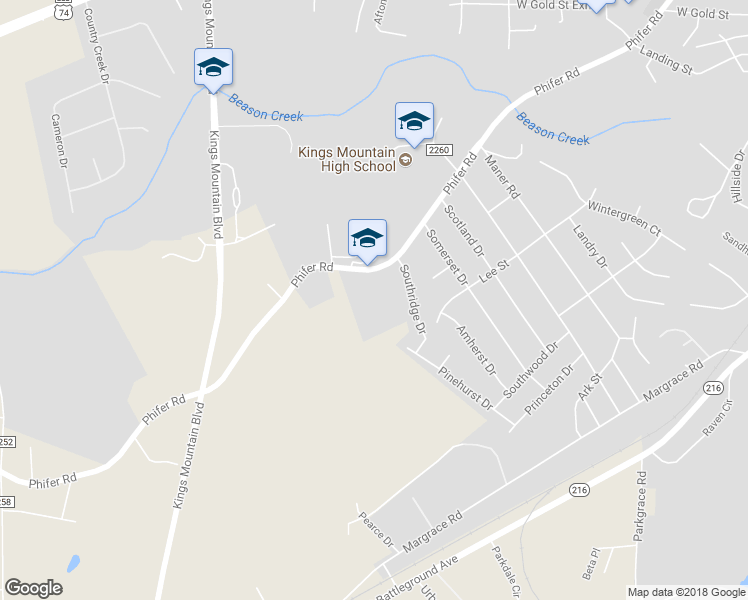 map of restaurants, bars, coffee shops, grocery stores, and more near 405 Pinehurst Drive in Kings Mountain