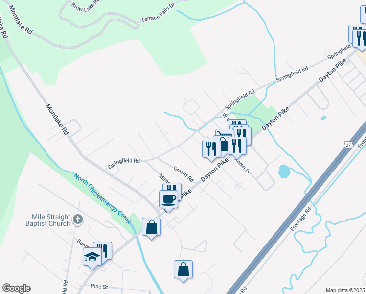 map of restaurants, bars, coffee shops, grocery stores, and more near 122 Swafford Road in Soddy-Daisy