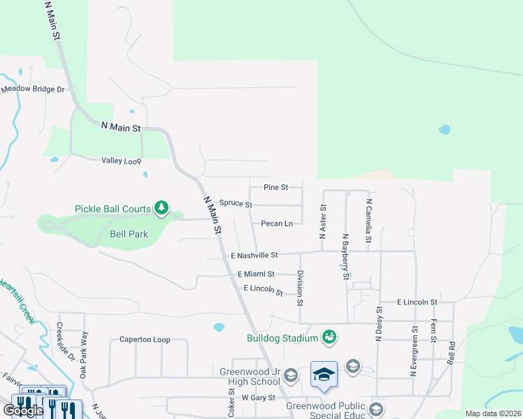 map of restaurants, bars, coffee shops, grocery stores, and more near 139 Spruce Street in Greenwood