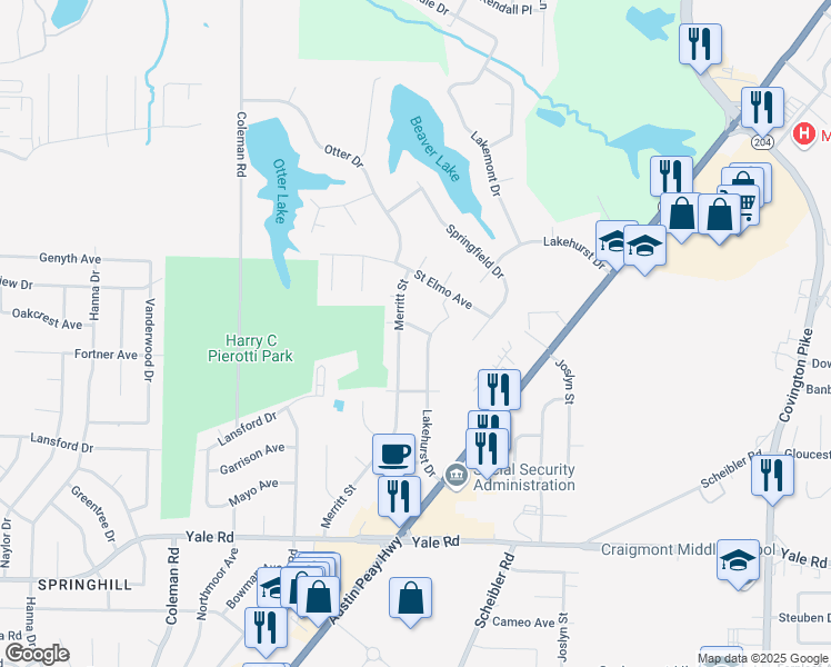 map of restaurants, bars, coffee shops, grocery stores, and more near 4669 Maddox Avenue in Memphis