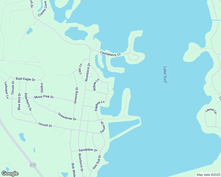 map of restaurants, bars, coffee shops, grocery stores, and more near 711 Daphne Lane in Vass