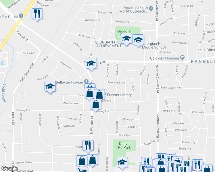 map of restaurants, bars, coffee shops, grocery stores, and more near 860 Townsend Avenue in Memphis