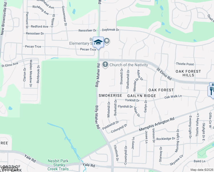 map of restaurants, bars, coffee shops, grocery stores, and more near 3713 Westridge Cove in Memphis