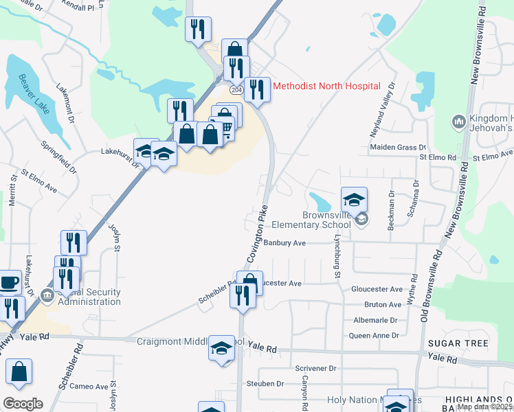 map of restaurants, bars, coffee shops, grocery stores, and more near 3773 New Covington Pike in Memphis