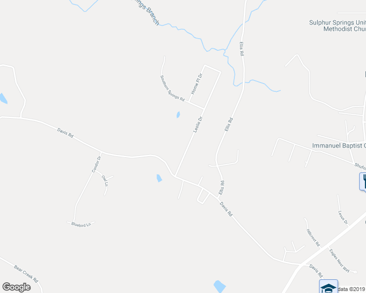 map of restaurants, bars, coffee shops, grocery stores, and more near 109 Leslie Drive in Shelby