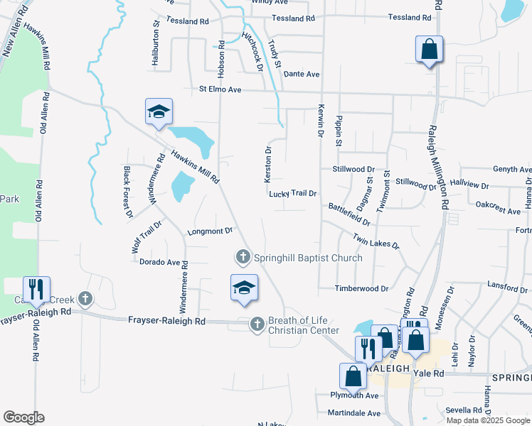 map of restaurants, bars, coffee shops, grocery stores, and more near 3847 Lucky Trail Drive in Memphis