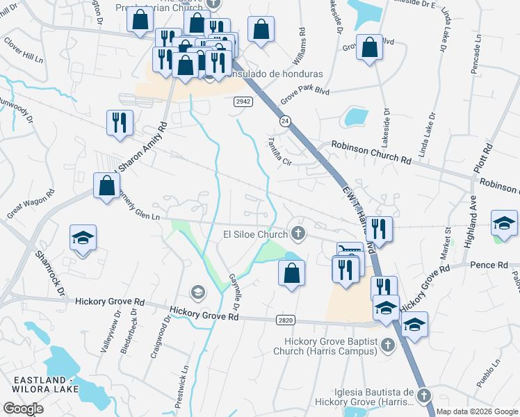 map of restaurants, bars, coffee shops, grocery stores, and more near 5277 Ficus Tree Lane in Charlotte