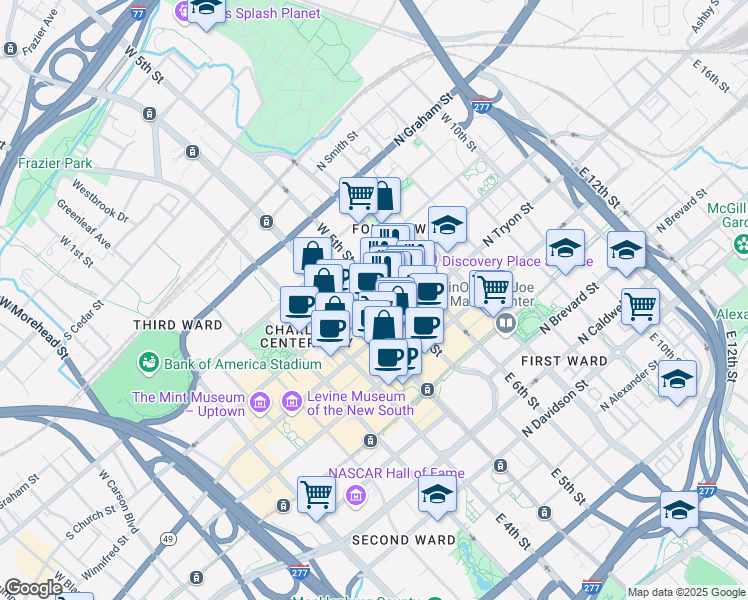 map of restaurants, bars, coffee shops, grocery stores, and more near in Charlotte