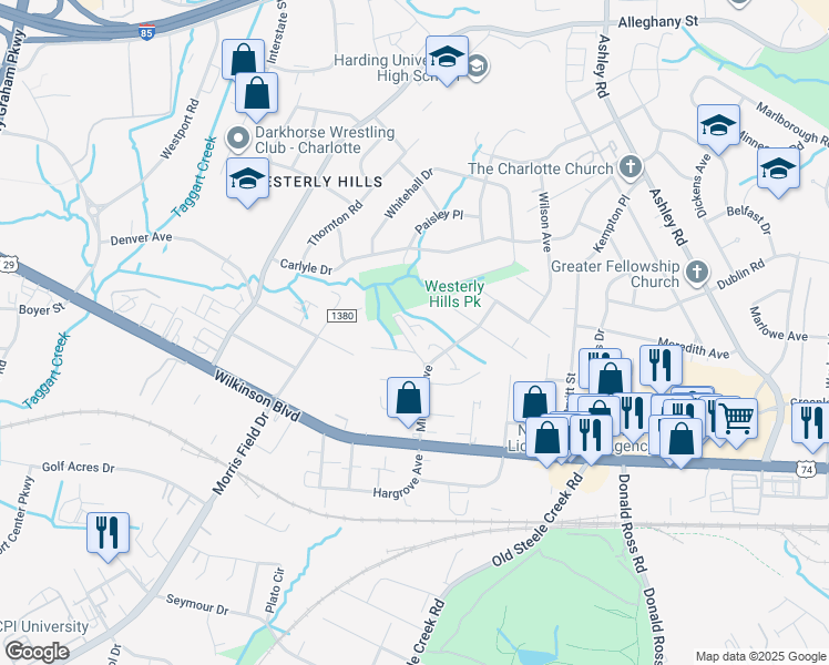 map of restaurants, bars, coffee shops, grocery stores, and more near in Charlotte