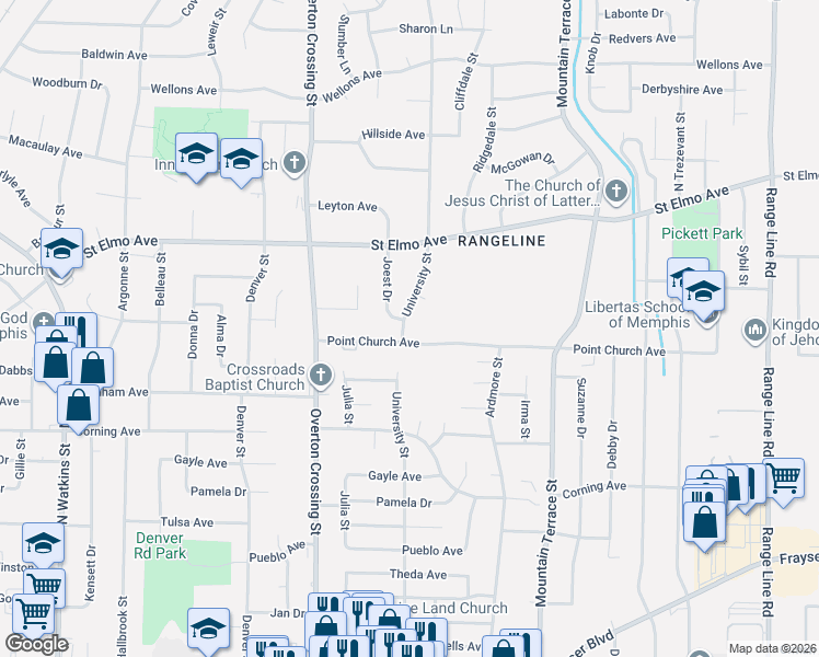 map of restaurants, bars, coffee shops, grocery stores, and more near 3794 University Street in Memphis