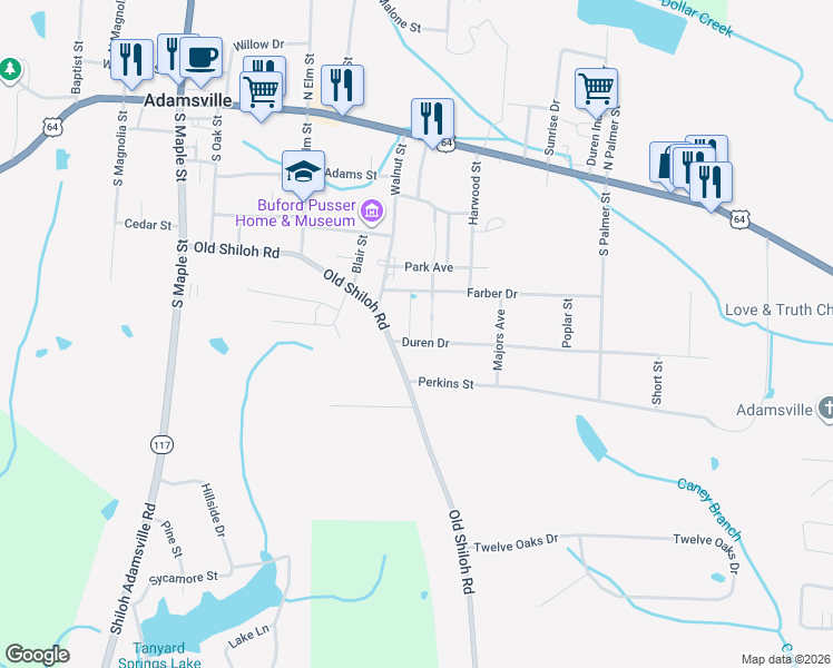 map of restaurants, bars, coffee shops, grocery stores, and more near 160 Cue Street in Adamsville