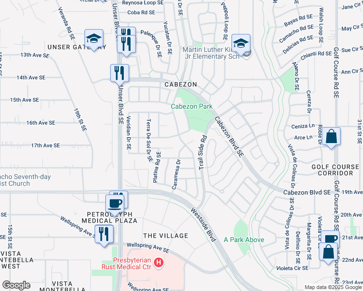 map of restaurants, bars, coffee shops, grocery stores, and more near 1713 Caramesa Drive in Rio Rancho
