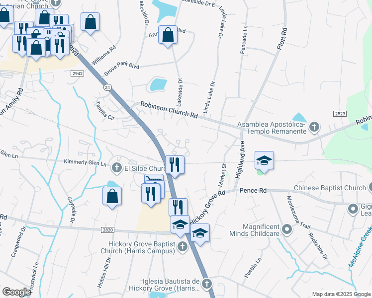 map of restaurants, bars, coffee shops, grocery stores, and more near 6400 Windsor Gate Lane in Charlotte