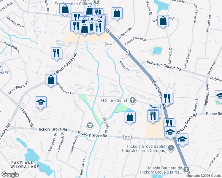 map of restaurants, bars, coffee shops, grocery stores, and more near in Charlotte