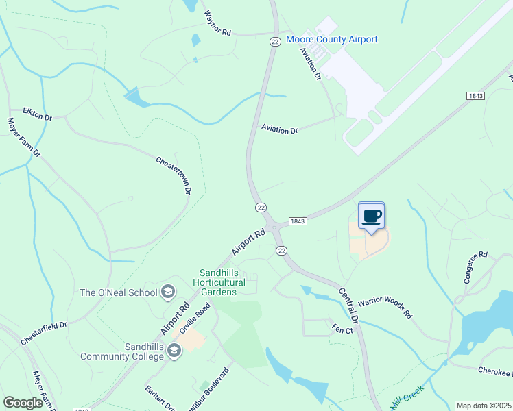 map of restaurants, bars, coffee shops, grocery stores, and more near 1 East Magnolia Court in Southern Pines