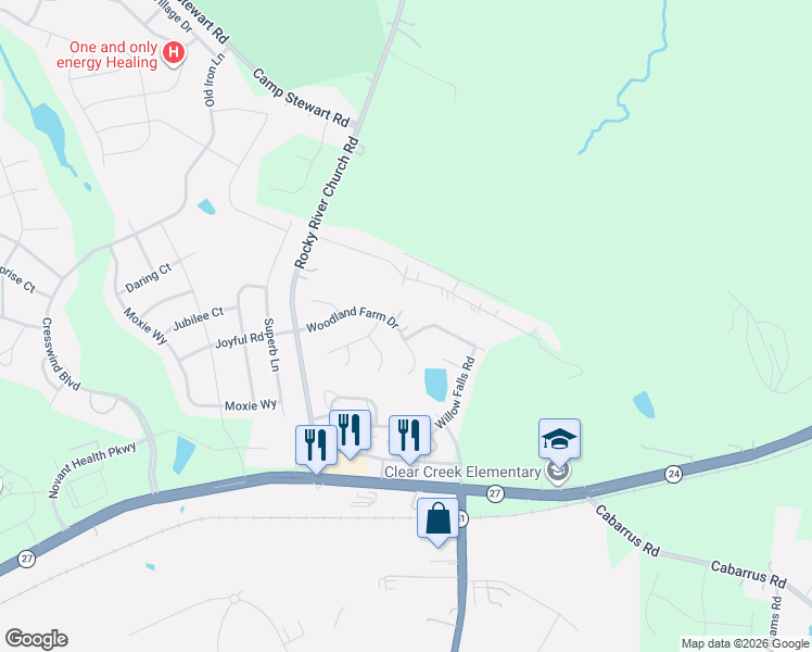 map of restaurants, bars, coffee shops, grocery stores, and more near 11817 Silvercrest Drive in Charlotte