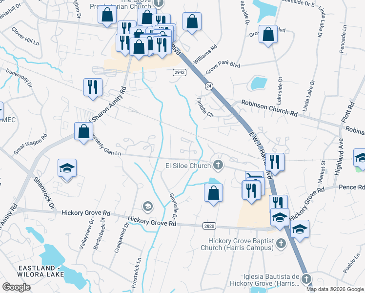map of restaurants, bars, coffee shops, grocery stores, and more near in Charlotte