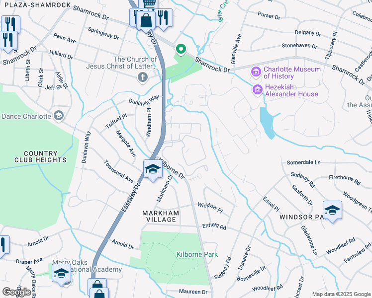 map of restaurants, bars, coffee shops, grocery stores, and more near 3337 Magnolia Hill Drive in Charlotte