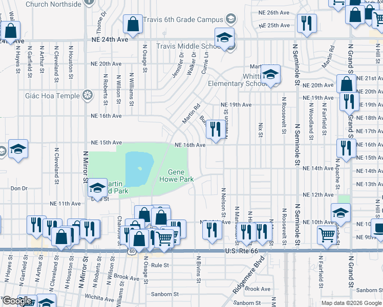 map of restaurants, bars, coffee shops, grocery stores, and more near 1432 North Bivins Street in Amarillo