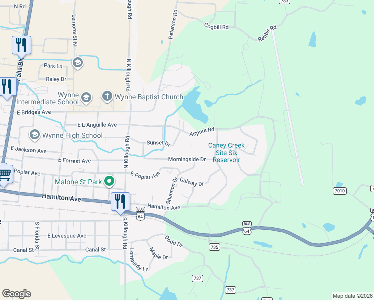 map of restaurants, bars, coffee shops, grocery stores, and more near 5 Woodlawn Circle in Wynne