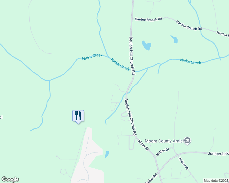 map of restaurants, bars, coffee shops, grocery stores, and more near 135 Edgar Lane in Moore County