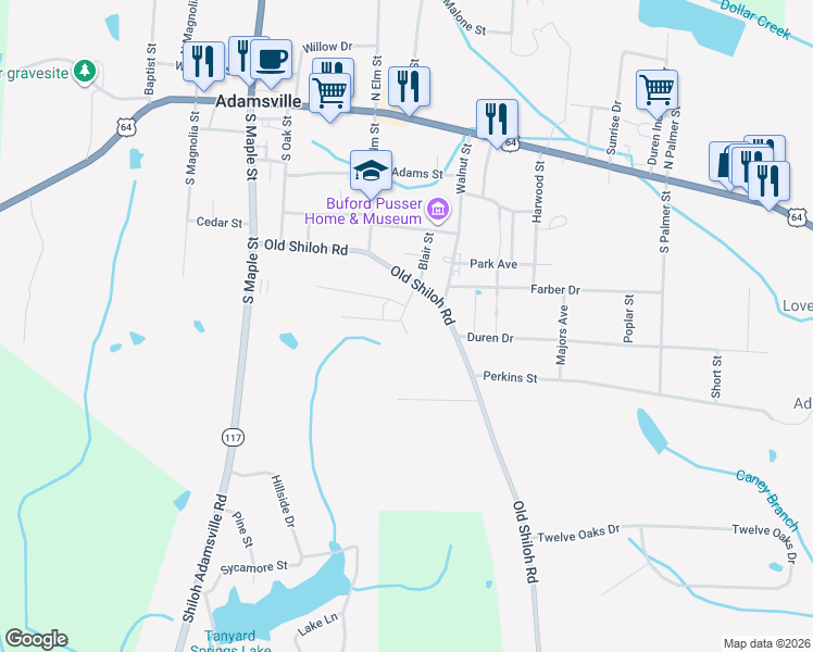 map of restaurants, bars, coffee shops, grocery stores, and more near 88 Deer Path Rd in Adamsville