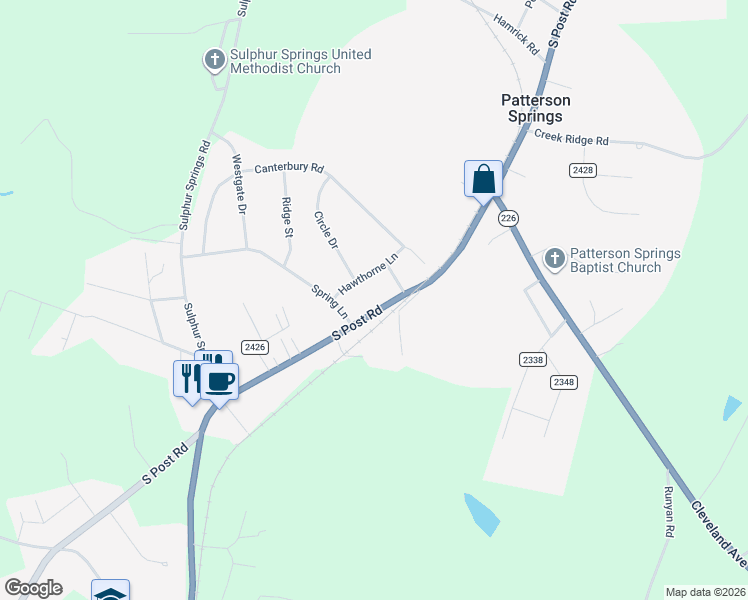 map of restaurants, bars, coffee shops, grocery stores, and more near 5111 Hawthorne Lane in Shelby