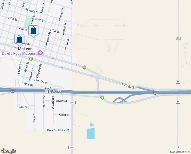 map of restaurants, bars, coffee shops, grocery stores, and more near Business Interstate 40-H in Gray County