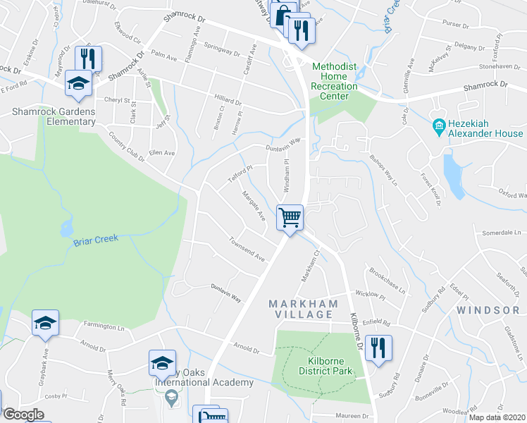 map of restaurants, bars, coffee shops, grocery stores, and more near 1964 Kilborne Drive in Charlotte