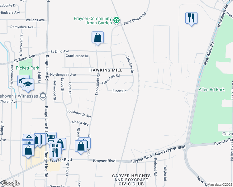 map of restaurants, bars, coffee shops, grocery stores, and more near 2948 Elbert Drive in Memphis