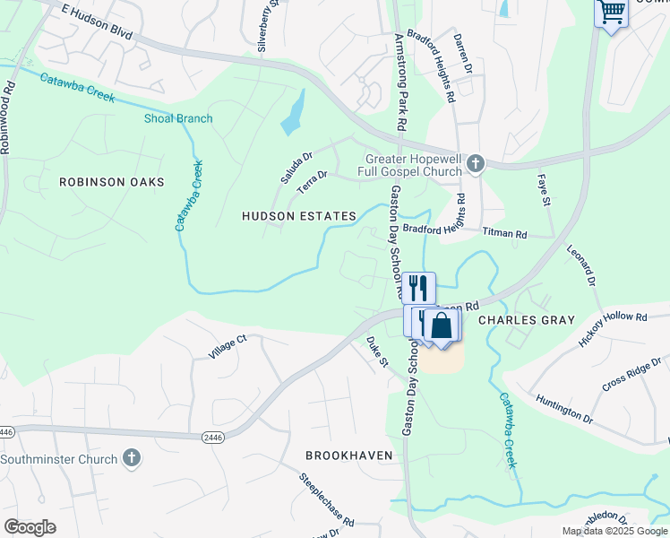 map of restaurants, bars, coffee shops, grocery stores, and more near 1868 Arbors Drive in Gastonia