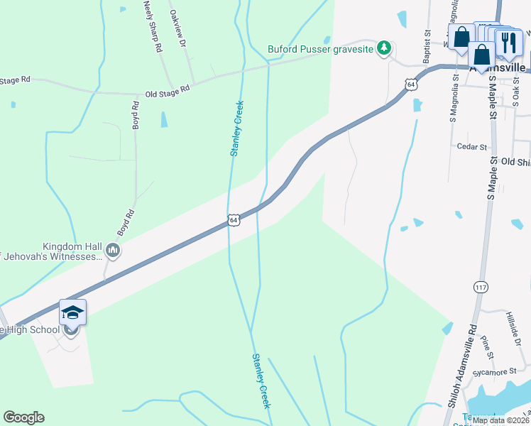 map of restaurants, bars, coffee shops, grocery stores, and more near 509 West Main Street in Adamsville