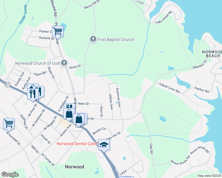 map of restaurants, bars, coffee shops, grocery stores, and more near 430 Atkins Avenue in Norwood